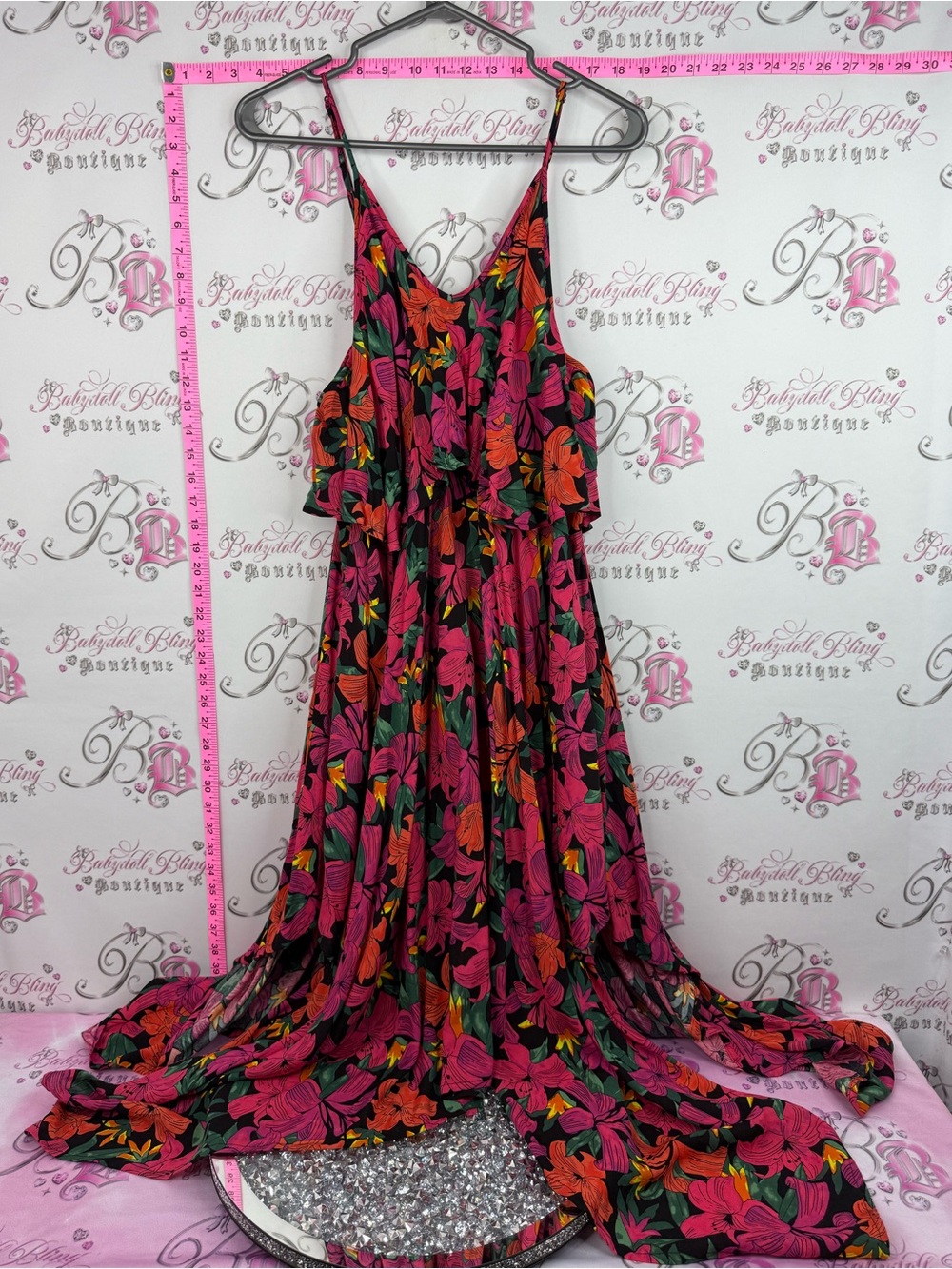 La Vie En Rose dress long flowy Pink and Orange Floral Ruffle Maxi Dress